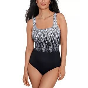 Swim Solutions Black White Women's Sharp Therapy One-Piece Tank Swimsuit 12 NWT